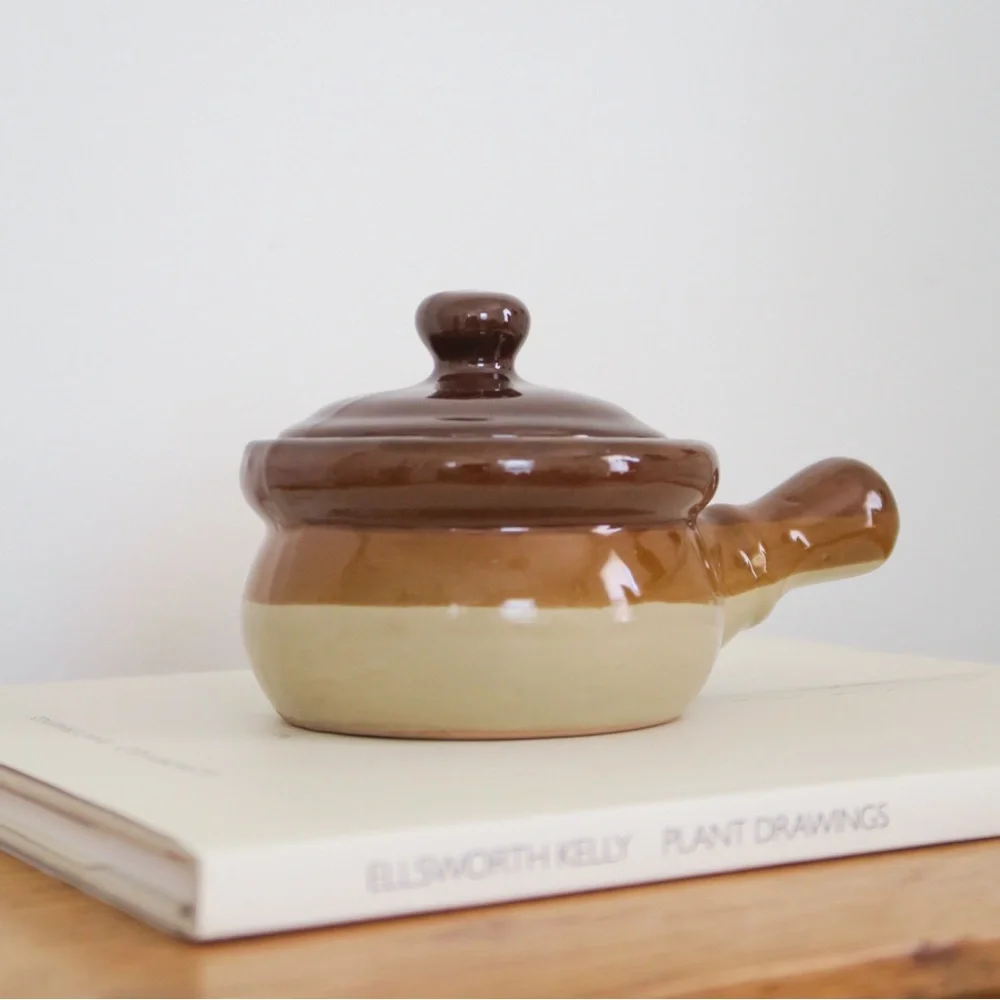 Vintage French Onion Soup Crock Stoneware Bowl with Lid